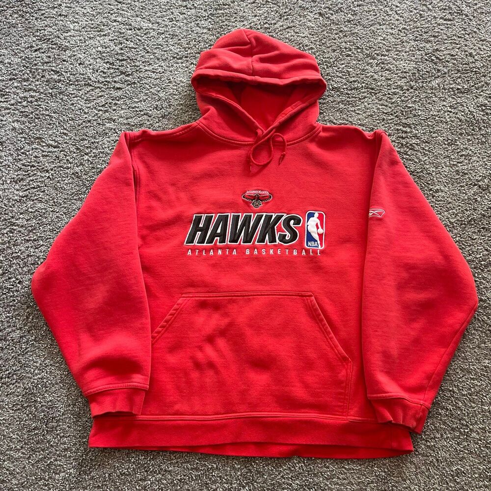 Vintage Y2K Reebok Atlanta Hawks Hoodie Sweatshirt Red Embroidered Mens L NBA